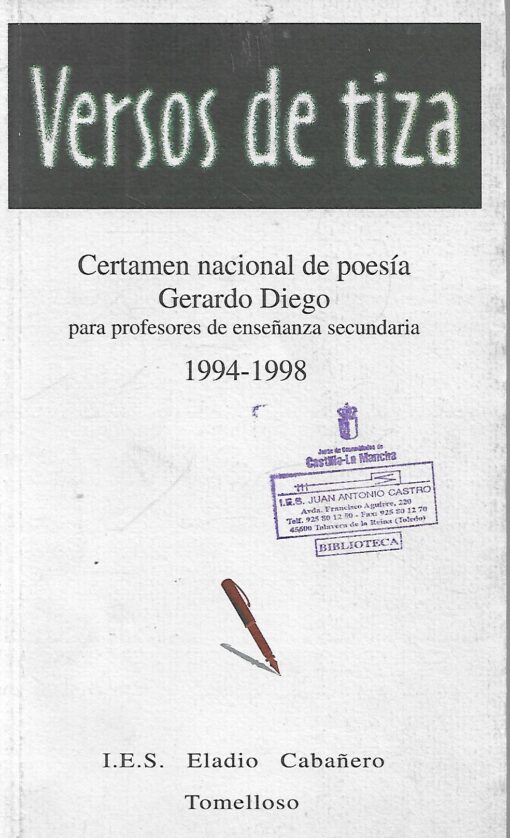 26297 510x838 - VERSOS DE TIZA CERTAMEN NACIONAL DE POESIA GERARDO DIEGO PARA PROFESORES DE ENSEÑANZA SECUNDARIA 1994-1998